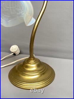 Antique Art Deco French Table/Wall Lamp Brass and Opaline Tulip Glass Shade