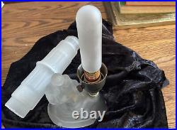 Antique Art Deco Frosted Glass Boudoir Lamp withOriginal Shade Embracing Couple