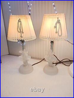 Antique Art Deco Glass Couple Lamp- Fiberglass Lampshade
