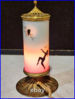 Antique Art Deco Glass Devilbiss Perfume Lamp Nymph Owl Branch WORKS! Read