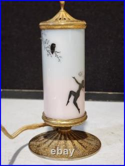 Antique Art Deco Glass Devilbiss Perfume Lamp Nymph Owl Branch WORKS! Read