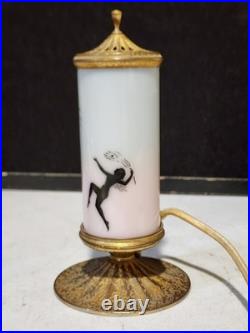 Antique Art Deco Glass Devilbiss Perfume Lamp Nymph Owl Branch WORKS! Read