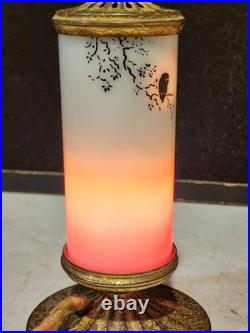 Antique Art Deco Glass Devilbiss Perfume Lamp Nymph Owl Branch WORKS! Read