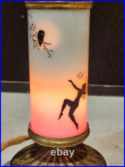 Antique Art Deco Glass Devilbiss Perfume Lamp Nymph Owl Branch WORKS! Read
