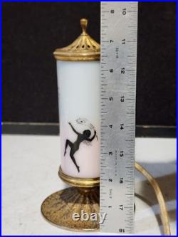 Antique Art Deco Glass Devilbiss Perfume Lamp Nymph Owl Branch WORKS! Read