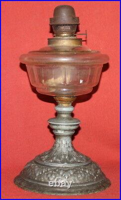 Antique Art Deco Glass Gas Lamp With Metal Floral Base