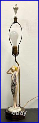 Antique Art Deco Goldscheider Porcelain Lady Dancer Figurine Art Lamp Germany