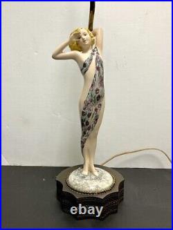 Antique Art Deco Goldscheider Porcelain Lady Dancer Figurine Art Lamp Germany
