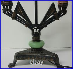 Antique Art Deco Green Jadeite Cast Iron Two Arm Candelabra Table Accent Lamp