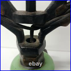 Antique Art Deco Green Jadeite Cast Iron Two Arm Candelabra Table Accent Lamp