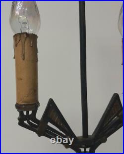 Antique Art Deco Green Jadeite Cast Iron Two Arm Candelabra Table Accent Lamp