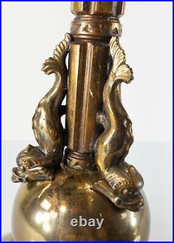 Antique Art Deco Heavy Bronze Oscar Bach Signed Dolphin Table Lamp
