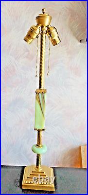 Antique Art Deco Houze Akro Agate Jadeite Slag Glass Double Socket Lamp