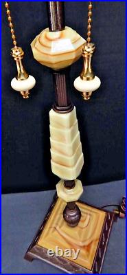 Antique Art Deco Houze Akro Agate Jadeite Slag Glass Double Socket Lamp