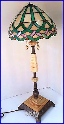 Antique Art Deco Houze Akro Agate Jadeite Slag Glass Double Socket Lamp no shade