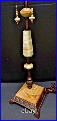 Antique Art Deco Houze Akro Agate Jadeite Slag Glass Double Socket Lamp no shade