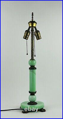 Antique Art Deco Houze Glass Jadeite Swirl Table Lamp