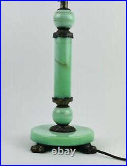 Antique Art Deco Houze Glass Jadeite Swirl Table Lamp