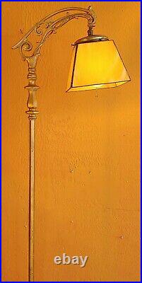 Antique Art Deco Iron Floor Lamp with antique Slag glass Shade & New Wiring