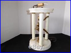 Antique Art Deco Italian Alabaster Pavillion Cold Painted Pixie Lamp No Shade