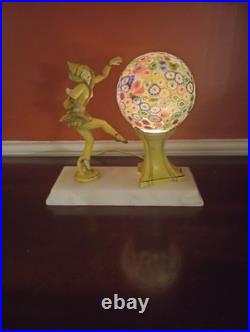 Antique Art Deco J. B. Hirsch Gerdago Harlequin Pixie Lamp, Millifiore Shade
