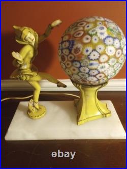Antique Art Deco J. B. Hirsch Gerdago Harlequin Pixie Lamp, Millifiore Shade