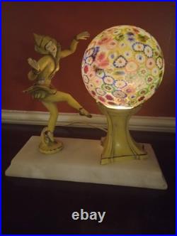Antique Art Deco J. B. Hirsch Gerdago Harlequin Pixie Lamp, Millifiore Shade