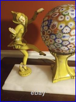 Antique Art Deco J. B. Hirsch Gerdago Harlequin Pixie Lamp, Millifiore Shade