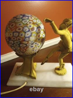 Antique Art Deco J. B. Hirsch Gerdago Harlequin Pixie Lamp, Millifiore Shade