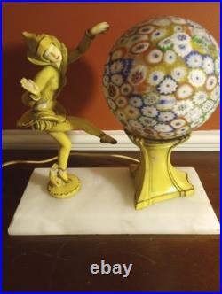 Antique Art Deco J. B. Hirsch Gerdago Harlequin Pixie Lamp, Millifiore Shade