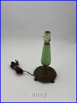 Antique Art Deco Jadeite Glass Table Lamp Brass Base Light 1920's 12 Tall