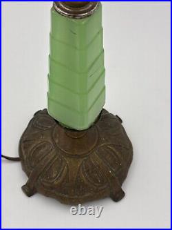 Antique Art Deco Jadeite Glass Table Lamp Brass Base Light 1920's 12 Tall