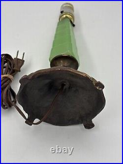 Antique Art Deco Jadeite Glass Table Lamp Brass Base Light 1920's 12 Tall