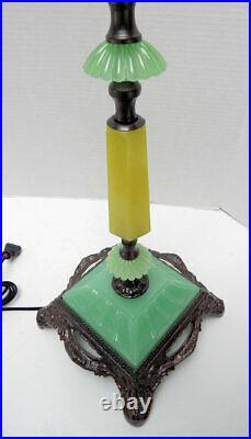 Antique Art Deco Jadeite Uranium Slag Vaseline Houze Akro Agate Glass Lamp