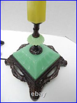 Antique Art Deco Jadeite Uranium Slag Vaseline Houze Akro Agate Glass Lamp