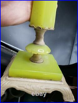 Antique Art Deco Jadeite Uranium Vaseline Agate Glass Table Lamp Unusual Nice