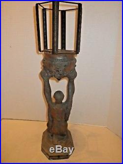 Antique Art Deco Kneeling Lady Lamp Native American Spelter Metal Vintage AS IS