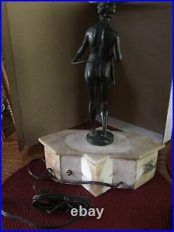 Antique Art Deco Lamp Diana The Huntress On Marble Base