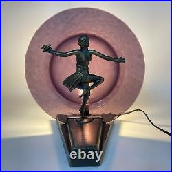 Antique Art Deco Lamp L&L WMC Dancing Ladies Purple Glass Loevsky LOT of 2