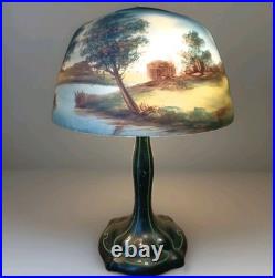 Antique Art Deco Lamp Reverse Painted Shade Signed Moe Bridges Co # 172 C. 1925