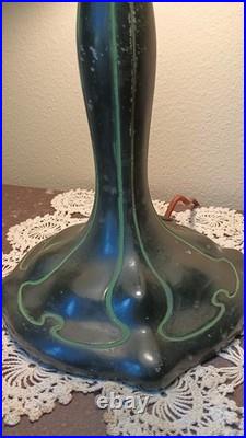 Antique Art Deco Lamp Reverse Painted Shade Signed Moe Bridges Co # 172 C. 1925