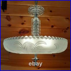 Antique Art Deco Large Heavy Glass & Chrome Chandelier Ceiling Light/lamp