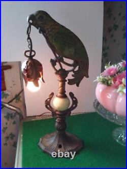 Antique Art Deco Metal Painted Parrot Lamp Refurbished