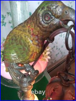 Antique Art Deco Metal Painted Parrot Lamp Refurbished