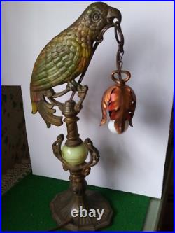 Antique Art Deco Metal Painted Parrot Lamp Refurbished
