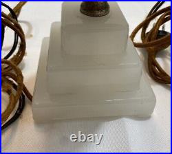 Antique Art Deco Milk Glass Lamps Bullet Boudoir Vanity Skyscraper 1930's