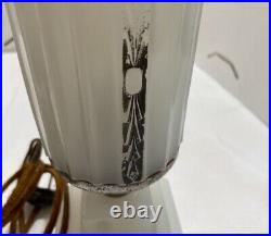 Antique Art Deco Milk Glass Lamps Bullet Boudoir Vanity Skyscraper 1930's
