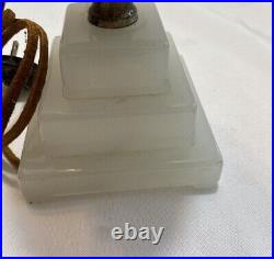 Antique Art Deco Milk Glass Lamps Bullet Boudoir Vanity Skyscraper 1930's