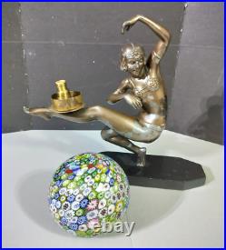 Antique Art Deco Millefiori Ball Bronzed Dancer Lamp, 11.5 x 14 inches