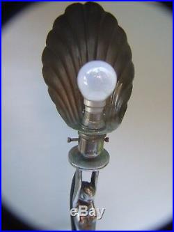 Antique Art Deco Nickel Plated Diana Nude Lady Lamp With Shade Rare 1930's